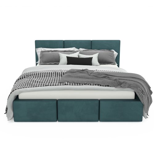 ŁÓŻKO TAPICEROWANE 160x200 ŁÓŻKO PODWÓJNE Z POJEMNIKIEM TURKUSOWE na Arena.pl