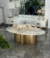 Złoty stolik kawowy Premium Emporio z kamiennym blatem marmurkowym 130x70