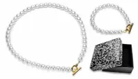 Komplet Biżuterii Perły Białe Choker Bransoletka