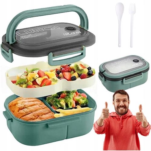 Przenośna ŚNIADANIÓWKA LUNCHBOX POJEMNIK BOX BENTO 1200 ml Z Nóż i widelec na Arena.pl