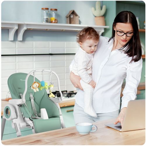 Krzesełko do karmienia ze stolikiem, leżaczek Belo zielone + pałąk z zabawkami na Arena.pl