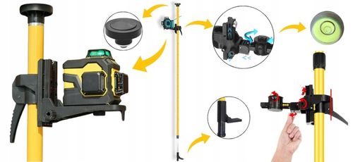 TYCZKA ROZPOROWA 3,65M DO LASERA POZIOMICY LASEROWEJ+ADAPTER SKOSÓW STATYW na Arena.pl