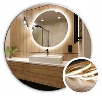 LUSTRO LED 100 cm OKRĄGŁE PODŚWIETLANE ŁAZIENKOWE - WODOODPORNE LEDY COB