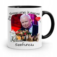 Kubek Czarny Śmieszny Pis Jarosław Kaczyński Z Nadrukiem Ze Zdjęciem