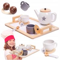 Drewniany Serwis dla Dzieci do Herbaty Kawy Zestaw Kawowy Filiżanki Zastawa