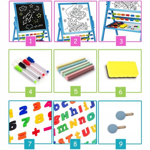 TABLICA DWUSTRONNA EDUKACYJNA DLA DZIECI MAGNETYCZNA KREDOWA + AKCESORIA na Arena.pl