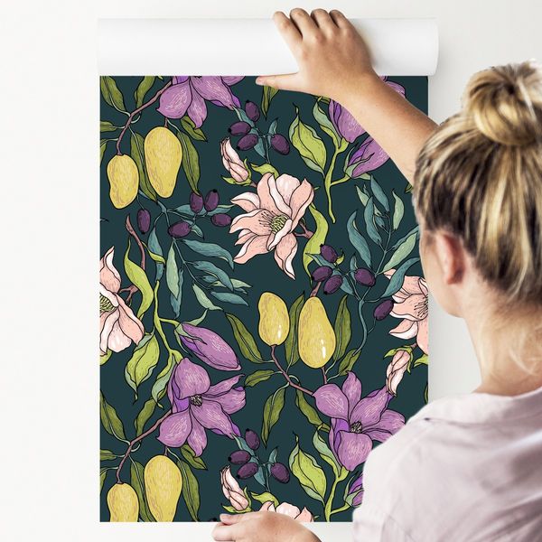 Tapeta kwiaty owoce śliwki gruszki do sypialni zdjęcie 3