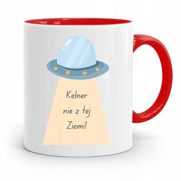 Dla Kelnera Kubek Czerwony Kelner Nie Z Tej Ziemi Z Nadrukiem Ze Zdjęciem zdjęcie 1