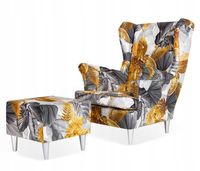 Fotel uszak ARI PRINT z podnóżkiem skandynawski Family Meble do pokoju