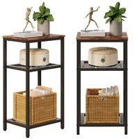 STOLIK KAWOWY POMOCNICZY BOCZNY Z 2 PÓŁKAMI RETRO VINTAGE LOFT BRĄZOWY 74CM