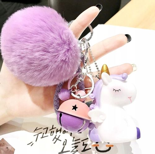Brelok unicorn do kluczy torebki jednorożec pompon  B10_Fiolet na Arena.pl