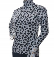 Damski sweter półgolf panterka cętki biały guziki