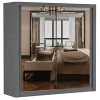 Szafa przesuwna MILAN 200x64 SZARY/SZARY+LUSTRO półki pojemna PRODUCENT