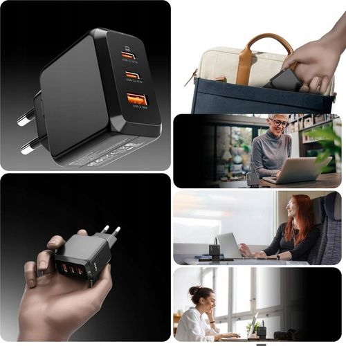 ŁADOWARKA USB C 3x USB 67W 65W TYP C UNIWERSALNA CZARNA + KABEL USB C 100W na Arena.pl