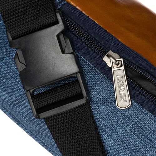 granatowo-brązowa saszetka z poliestru z zewnętrzną kieszenią na suwak na Arena.pl