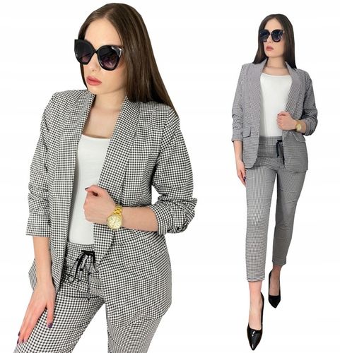 KOMPLET DAMSKI GARNITUR W KRATĘ ŻAKIET I SPODNIE L na Arena.pl