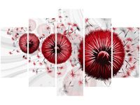 70 100CM OBRAZ 5 ELEM CZERWONE DMUCHAWCE 5 DRUK PŁÓTNO