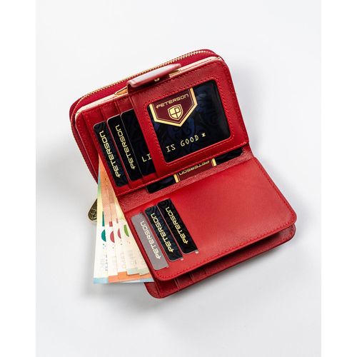 skórzany portfel damski w czerwonym kolorze z systemem rfid - peterson na Arena.pl