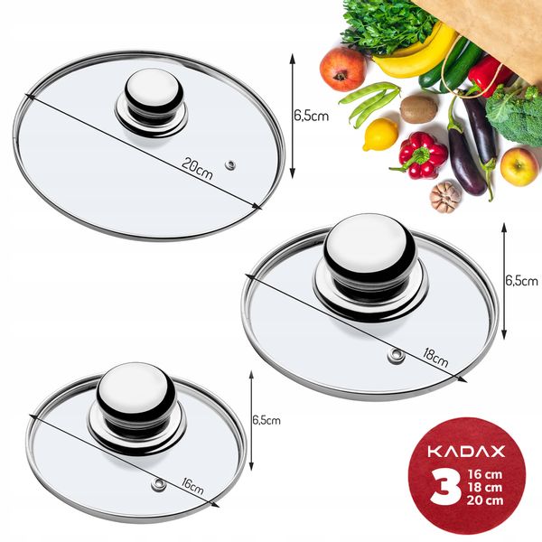 KADAX Pokrywka Szklana Pokrywa Zestaw 16/18/20cm zdjęcie 3