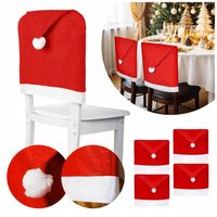 ŚWIĄTECZNY ZESTAW 4 POKROWCÓW NA KRZESŁO 65X50 CM CZAPKA MIKOŁAJA DEKORACJA