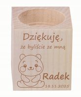 GRAWER ŚWIECZNIK drewniany podziękowania na urodziny dziecka + imię data