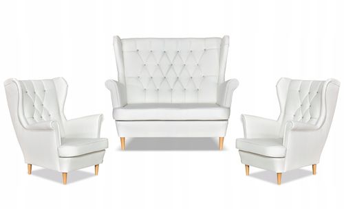 Zestaw uszak Gaja ekoskóra skaj sofa fotele Family Meble biały na Arena.pl