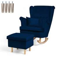 Granatowy Fotel Bujany + Podnóżek ze schowkiem + Nogi + Poduszka