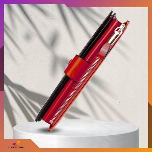 Portfel damski skórzany duży lakierowany pojemny RFID z paskiem czerwony na Arena.pl