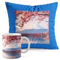 ZESTAW KUBEK + PODUSZKA NIEBIESKA - JAPONIA GÓRA PIĘKNE WIDOKI KRAJOBRAZ