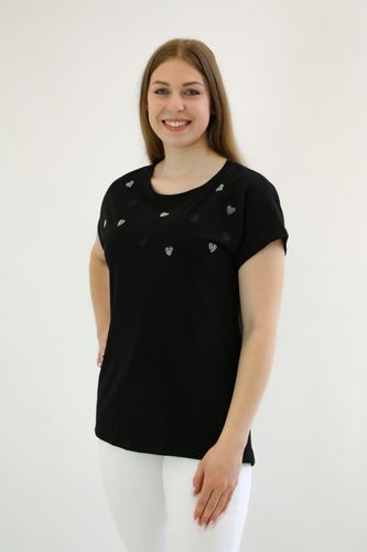 Bluzka z krótkim rękawkiem w kryształowe serduszka Sia Czarna UNI na Arena.pl