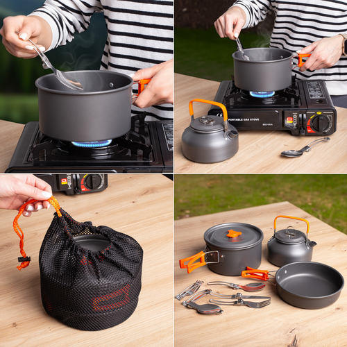 Zestaw Garnków Naczyń Turystycznych Na Kemping Zg4-01 Pomarańczowy na Arena.pl