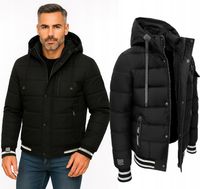 KURTKA MĘSKA Z KAPTUREM PUCHOWA OCIEPLANA ZIMOWA PIKOWANA CZARNA