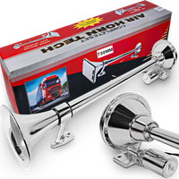 GŁOŚNY KLAKSON FANFARA CHROM TIR SYGNAŁ PNEUMATYCZNY Z ZAWOREM 12V/24V 73CM