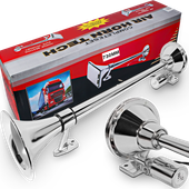 GŁOŚNY KLAKSON FANFARA CHROM TIR SYGNAŁ PNEUMATYCZNY Z ZAWOREM 12V/24V 73CM
