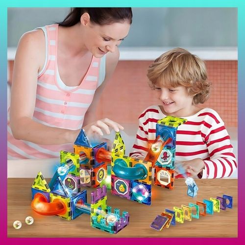 Klocki MAGNETYCZNE KONSTRUKCYJNE świecący tor 110 el 3D MAGNETIC Edukacyjne na Arena.pl