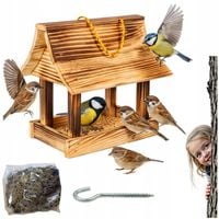 Karmnik dla ptaków + ziarno pokarm duży drewniany budka solidny XXL