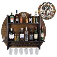 Drewniany barek na ścianę półka barowa ścienna na alkohol i kieliszki – barek wiszący loft vintage BRAUN Tequila