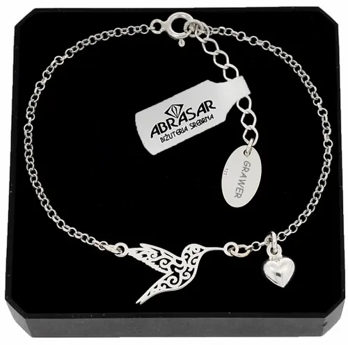 BRANSOLETKA SREBRNA DAMSKA REGULOWANA NA RĘKĘ KOLIBER SERCE + GRAWER na Arena.pl