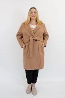 Karmelowy Długi Zimowy Płaszcz Damski Dwurzędowy 3XL