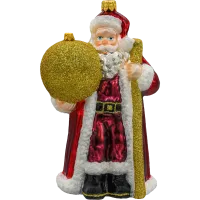 Bombka choinkowa szklana: Święty Mikołaj ze złotą bombką