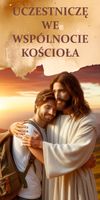 Baner religijny UCZESTNICZĘ WE WSPÓLNOCIE KOŚCIOŁA 200x100 cm różne wzory