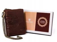 portfel męski skórzany peterson w kolorze brązowym z łańcuchem i ochroną r