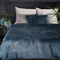 Koc narzuta BLANCA 150x200 granatowy z motywem złocistych liści