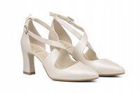 Ślubne Czółenka z paskami na słupku ekru Iga 38