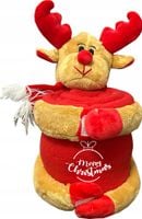 Pluszowy renifer z kocem polarowym z haftem PREZENT NA ŚWIĘTA różne wzory