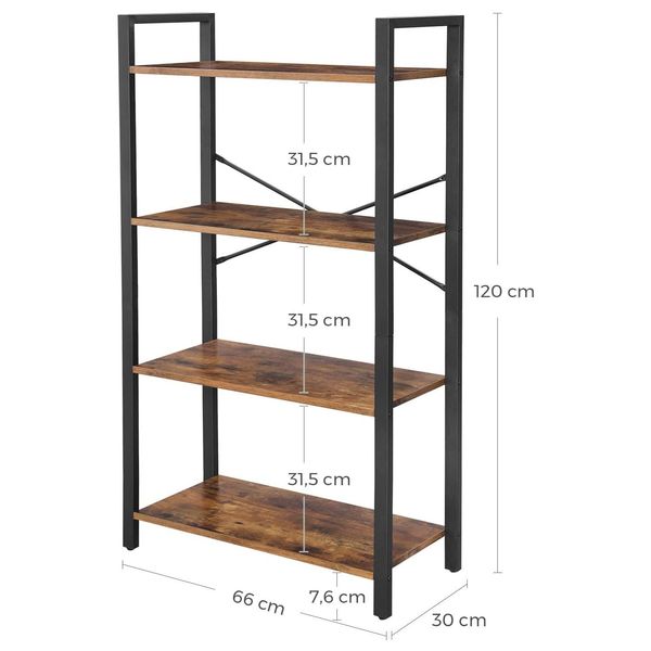 Regał na książki loft 66x120 rustykalny brąz czarna rama półki zdjęcie 4