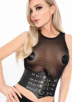 kinky diva buckled front waist cincher elastyczny pas modelujący czarny s/m