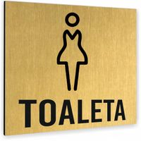 Tabliczka TOALETA DAMSKA NAPIS Tablica nierdzewna PIKTOGRAM ALUMINIUM ZŁOTA