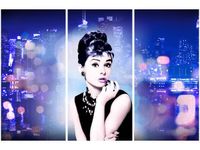 OBRAZ USTA AUDREY HEPBURN PANORAMA MIASTA NIEBIESKI