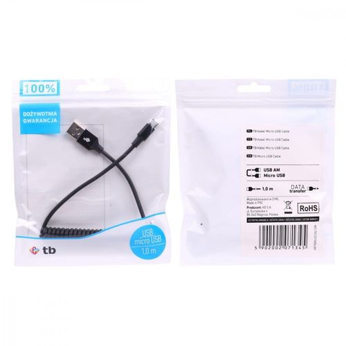 TB Kabel USB-Micro USB 1m spirala, czarny na Arena.pl